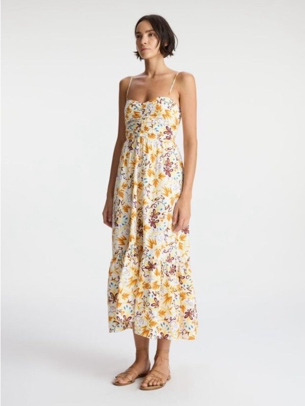 NWT A.L.C. Lilah Printed Midi Dress Yellow Orange Floral Size 12